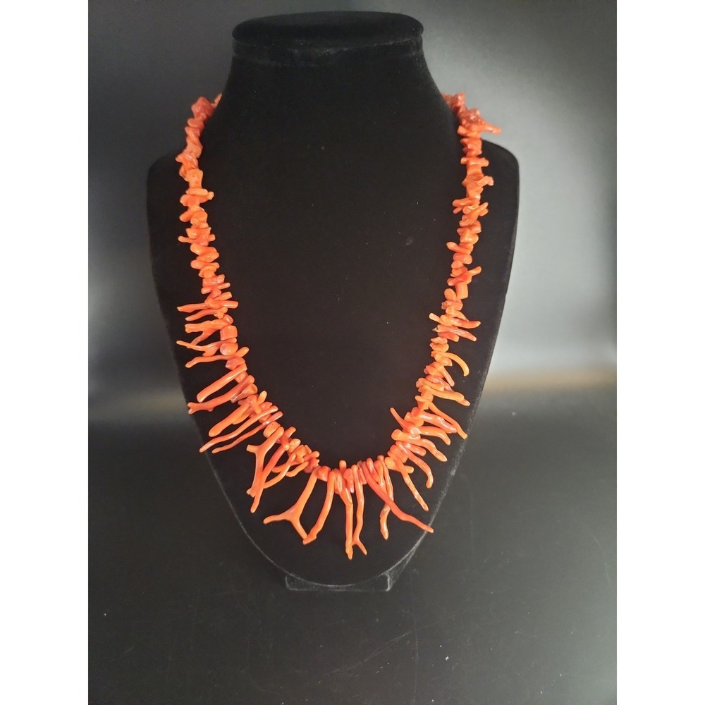 Vintage Southwestern Real Branch Coral Loop Over Necklace Sterling Silver Cones